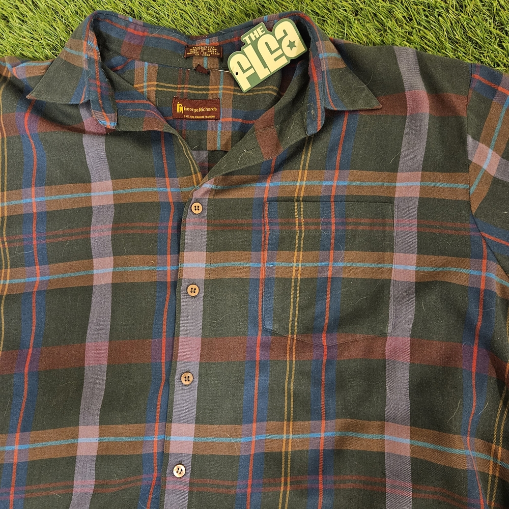 Men's Multicolor Plaid Button-Down Shirt Flannel Pendelton Style Vintage 70s 80s - Picture 2 of 11